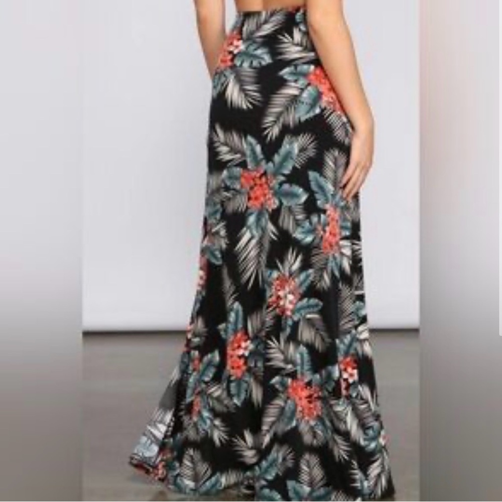Tropical floral print maxi skirt with slit - for pool, beach, vacation, cover up